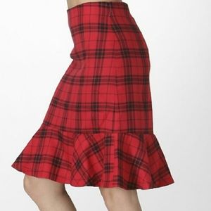 Red & black plaid pencil skirt w/ruffle size small